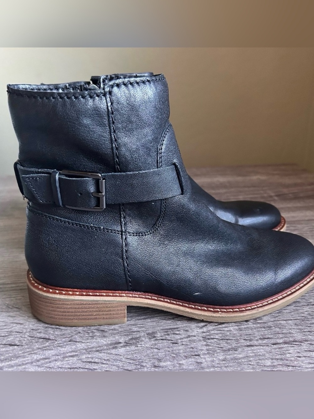 Clarks Black Leather Ankle Boots, Size: 7.5, Fall Autumn